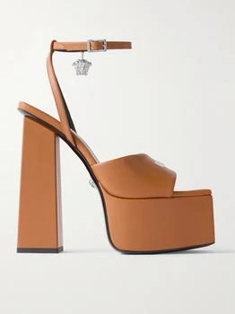Versace | Embellished Leather Platform Sandals - Tan - IT39