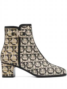 Salvatore Ferragamo | Women's Gancini Print Ankle Boots In Beige-White
