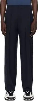 Balmain | Navy Pleated Grain De Poudre Trousers