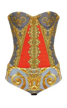 Versace | Versace Printed Cotton-Satin Bustier Bodysuit - Moda Operandi