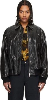 Dries Van Noten | Black Padded Faux-Leather Bomber Jacket