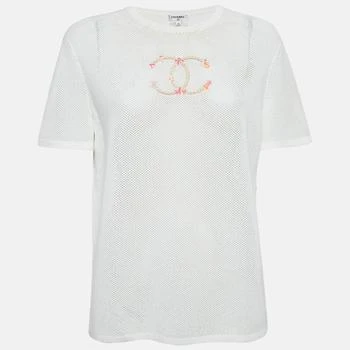 Chanel | Chanel White CC Embroidered Mesh Sheer T-Shirt L