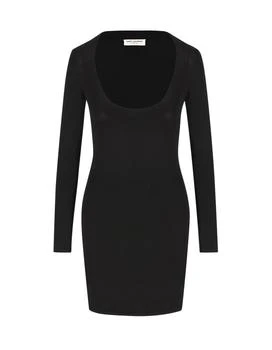 Saint Laurent Décolleté Long-Sleeved Knitted Dress