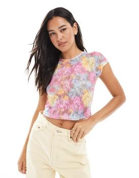 ASOS DESIGN co-ord sheer lace short sleeve top in pink floral print