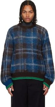 Sacai | Brown & Blue Plaid Mohair Sweater