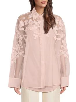 Valentino | Embroidered Sheer Button-Front Shirt