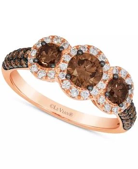 Le Vian | Chocolatier® Chocolate Diamond 
Vanilla Diamond Three Stone Halo Ring (1-1/2 ct. t.w.) in 14k Rose Gold
