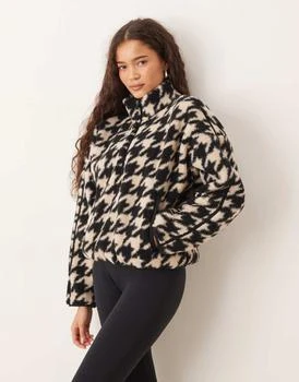 Abercrombie & Fitch  YPB quarter zip teddy sweatshirt in black houndstooth