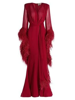 Geisha V-Neck Feather Gown