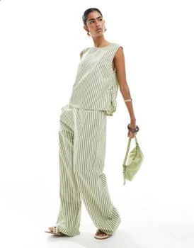 ASOS DESIGN seersucker pull on straight leg trousers co-ord in brown stripe