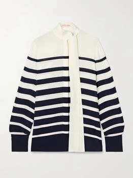Valentino | Tie-neck Striped Silk-georgette Shirt - Navy - IT36