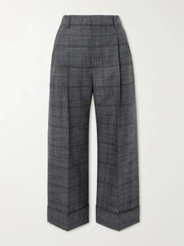 Brunello Cucinelli | Cropped Bead-embellished Pleated Prince Of Wales Checked Wool Wide-leg Pants  - IT44