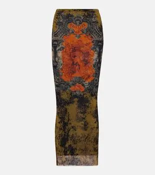 Médaillon printed mesh midi skirt