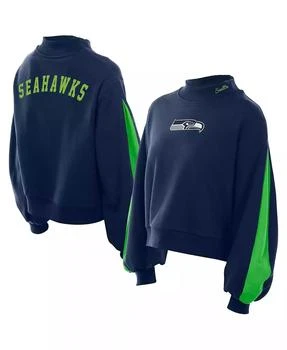 Women
s College Navy Seattle Seahawks Sport Night Mock Neck Balloon Sleeve Pullover Sweatshirt