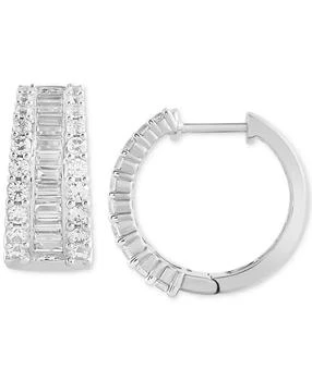 Macy's | Diamond Baguette & Round Graduated Hoop Earrings (2 ct. t.w.) in 14K White Gold