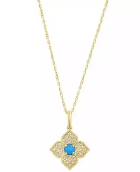 Effy | Diamond (1/10 ct. t.w.) & Turquoise Pendant Necklace in 14k Yellow Gold