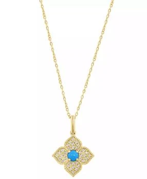 Effy | Diamond (1/10 ct. t.w.) & Turquoise Pendant Necklace in 14k Yellow Gold