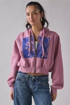 BDG Delaney Graphic Cropped Zip-Up Hoodie Sweatshirt