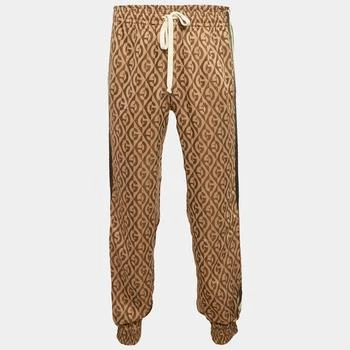 Gucci | Gucci Brown Leather Trim Jacquard Track Pants M