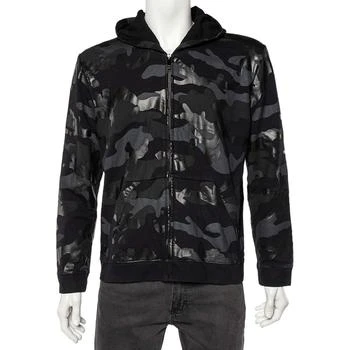 Valentino | Valentino Black Camouflage Print Cotton Zip Up Hooded Sweatshirt L
