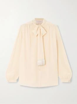 Valentino | Fringed Pussy-bow Silk-chiffon Shirt - Peach - IT36