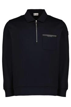 Moncler | Moncler Leather Logo Half-Zipper Sweatshirt