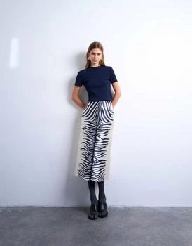 Topshop satin a line midi skirt in mono zebra print