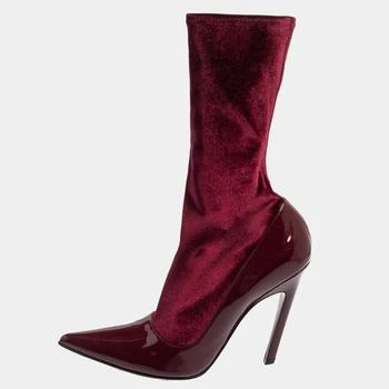 Balenciaga | Balenciaga Burgundy Velvet And Patent Leather Knife Mid Calf Boots Size 39