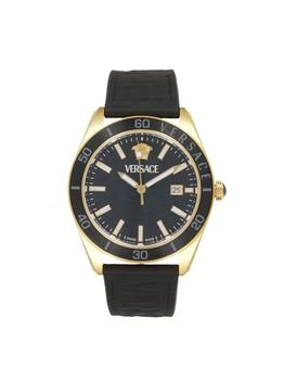 Versace | V-Dome Ion-Plated Gold Stainless Steel
Leather-Strap Watch/42MM
