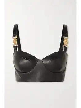 Versace | Icons Embellished Jersey-panel Leather Bustier Top  - IT40