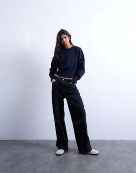 Topshop Topshop Column mid rise jean with rip in washed black