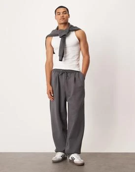 ASOS DESIGN premium  heavyweight wide leg joggers in 400gsms in charcoal
