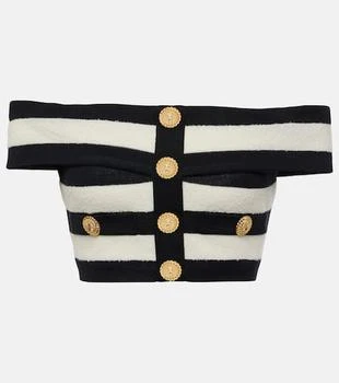 Balmain | Striped off-shoulder crop top