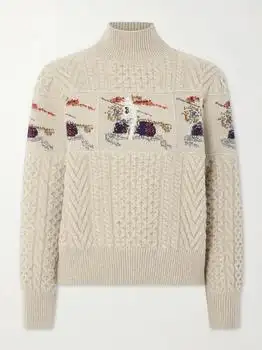 Burberry | Cable-knit Jacquard Wool And Cashmere-blend Turtleneck Sweater - Beige