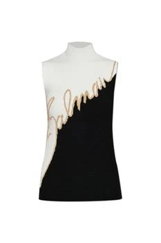 Balmain | Balmain Logo Intarsia Turtleneck Ribbed Top