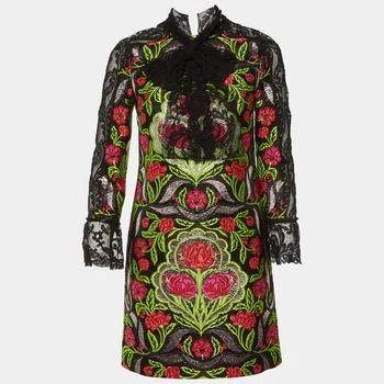Gucci | Gucci Black Floral Brocade & Lace Mini Dress S