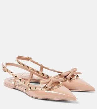 Valentino | Rockstud Bow patent leather slingback flats