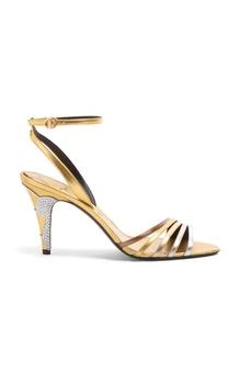 Valentino | Valentino Garavani Ladycrush Crystal Metallic-Leather Sandals - Moda Operandi