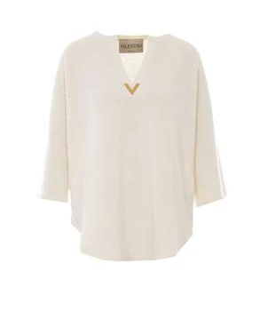 Valentino | Valentino Logo Plaque V-Neck Knitted Blouse