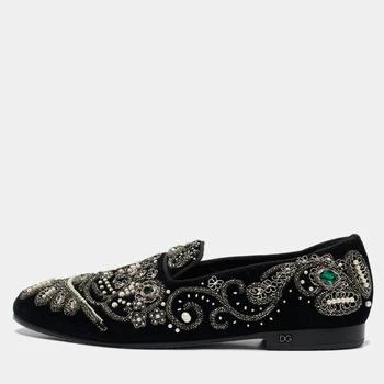 Dolce & Gabbana | Dolce & Gabbana Black Velvet Embroidered and Embellished Smoking Slippers Size 42