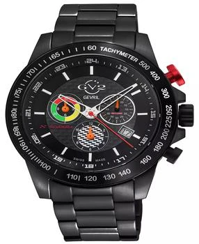 Gevril | Men's Scuderia Swiss Quartz Black Stainless Steel Bracelet Watch 45mm