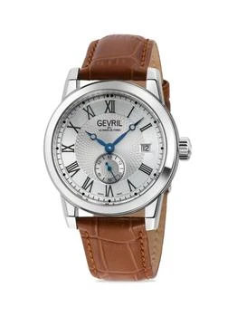 Gevril | Madison 39MM Stainless Steel & Leather Strap Watch