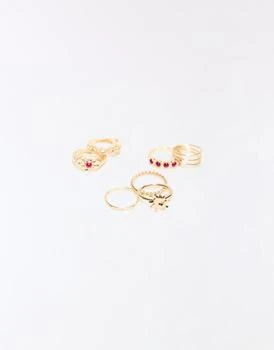 Bershka Bershka Pack of 7 bead rings in gold