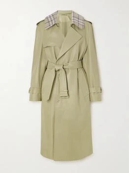 Burberry | Belted Checked Jacquard-trimmed Leather Trench Coat