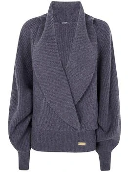 Balmain | Balmain Batwing Open-Neck Ribbed Knit Sweater