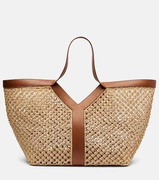 Yves Saint Laurent | Y leather-trimmed raffia shopper