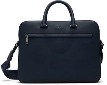 Hugo Boss Navy Logo-Embossed Faux-Leather Briefcase