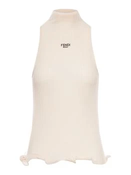 Fendi | Fendi Logo Embroidered High-Neck Sleeveless Ribbed Top