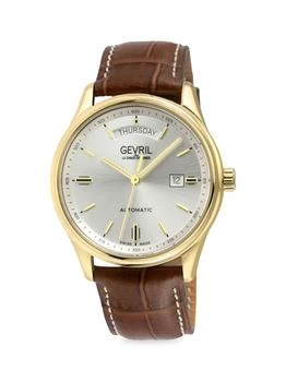 Gevril | Excelsior 42MM Ion Plated Goldtone Stainless Steel & Croc Embossed Automatic Leather Strap Watch