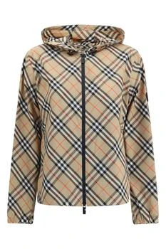 Burberry | Burberry Checked Hooded Zip-Up Jacket